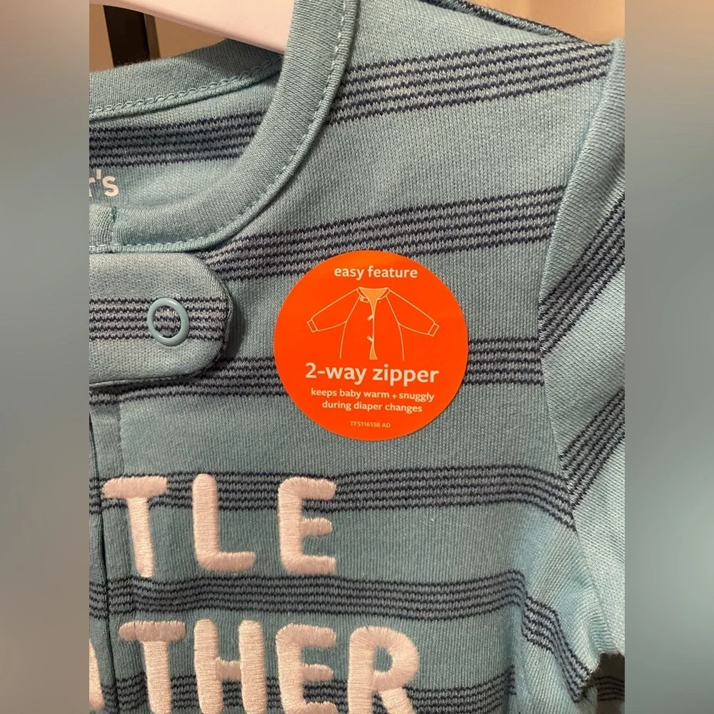 Carter's Blue Striped 'Little Brother' One Piece 2 Way Zipper  New 9 months
